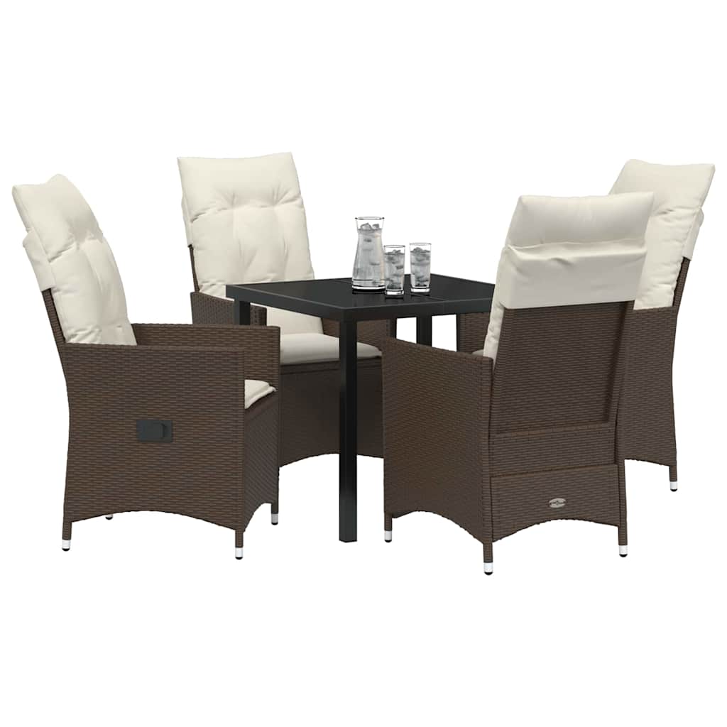 Tuin eettafelset met kussen 5 pcs Bruin poly rattan
