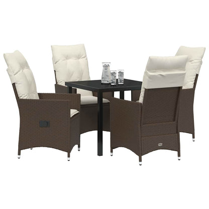 Tuin eettafelset met kussen 5 pcs Bruin poly rattan