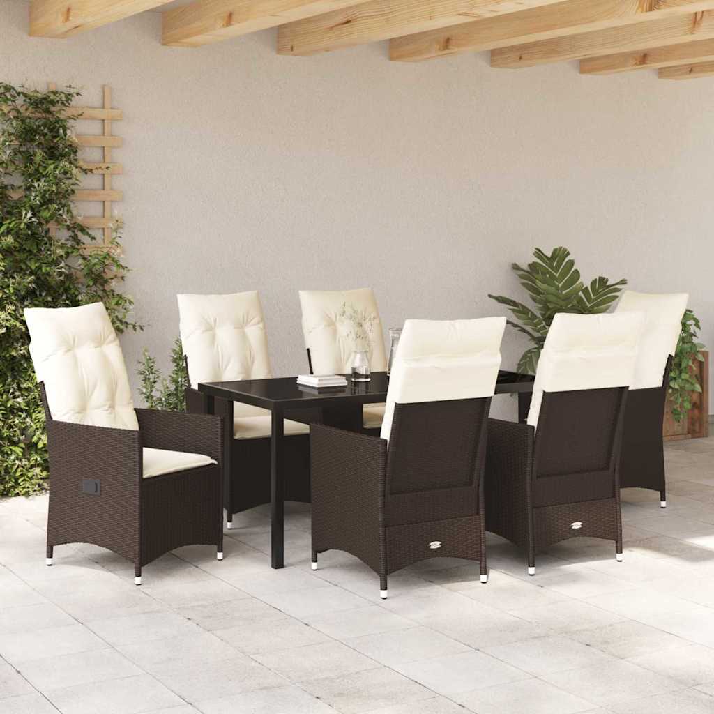 Tuin eettafelset met kussen 7 pcs Bruin poly rattan