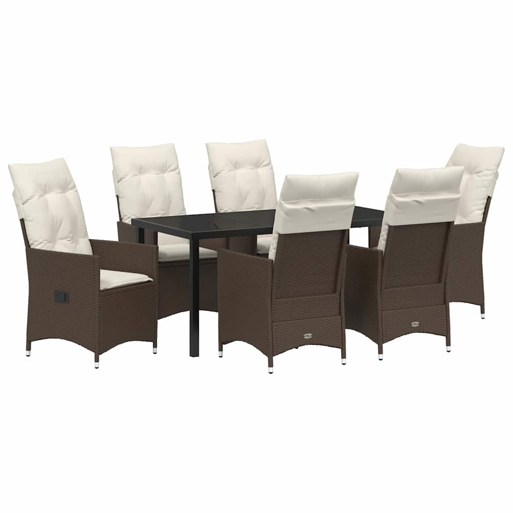 Tuin eettafelset met kussen 7 pcs Bruin poly rattan
