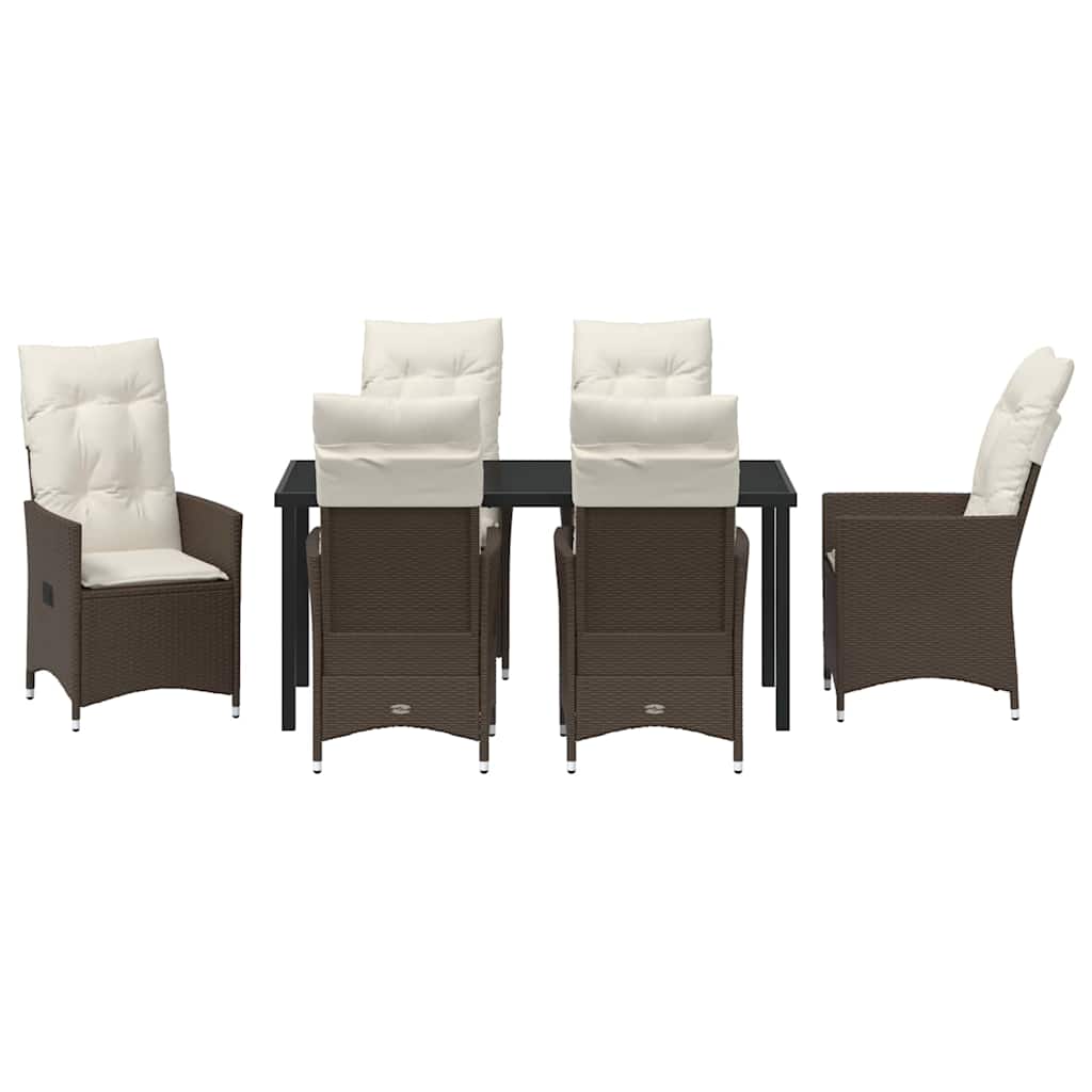 Tuin eettafelset met kussen 7 pcs Bruin poly rattan