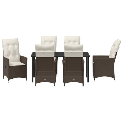 Tuin eettafelset met kussen 7 pcs Bruin poly rattan