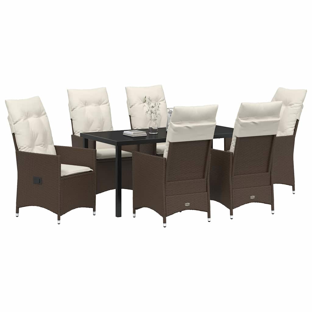 Tuin eettafelset met kussen 7 pcs Bruin poly rattan