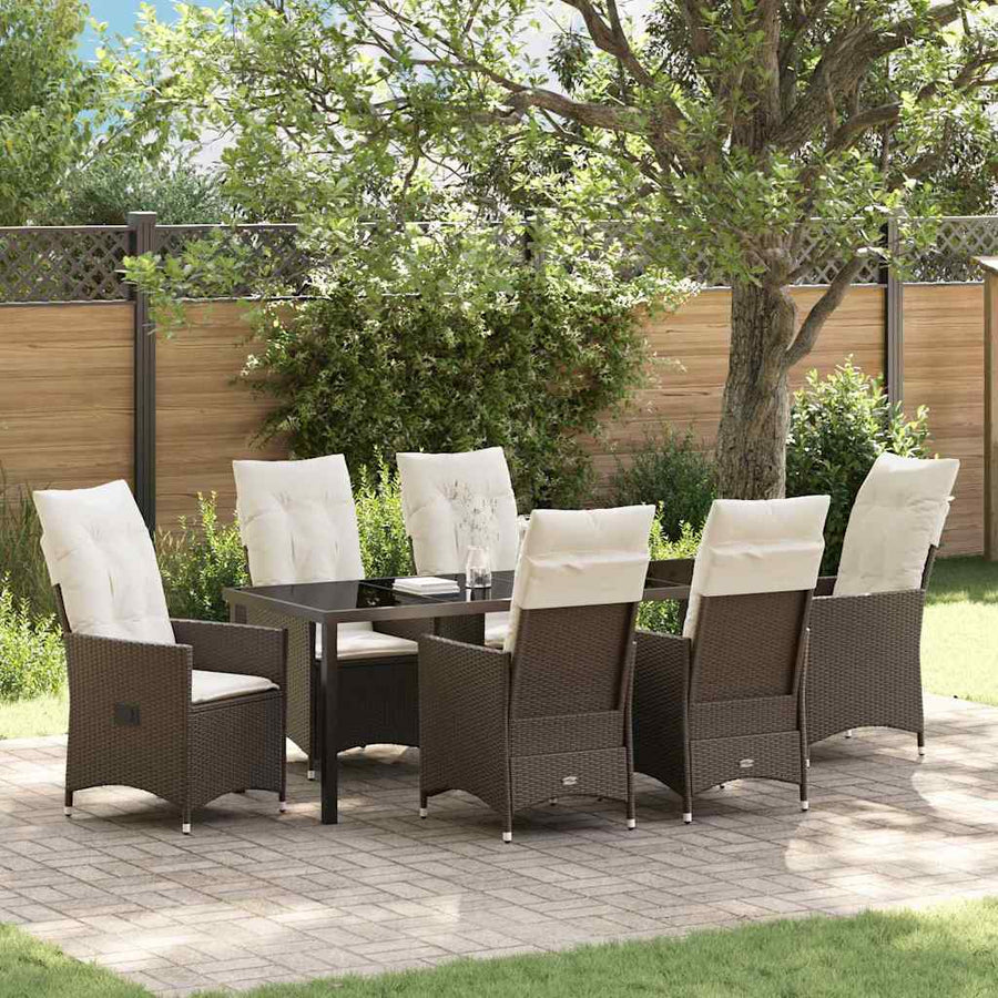 Tuin Eettafelset Met Kussen 7 Pcs Bruin Poly Rattan