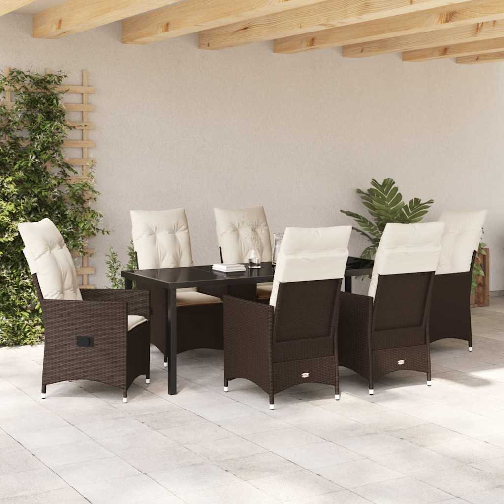 Tuin Eettafelset Met Kussen 7 Pcs Bruin Poly Rattan
