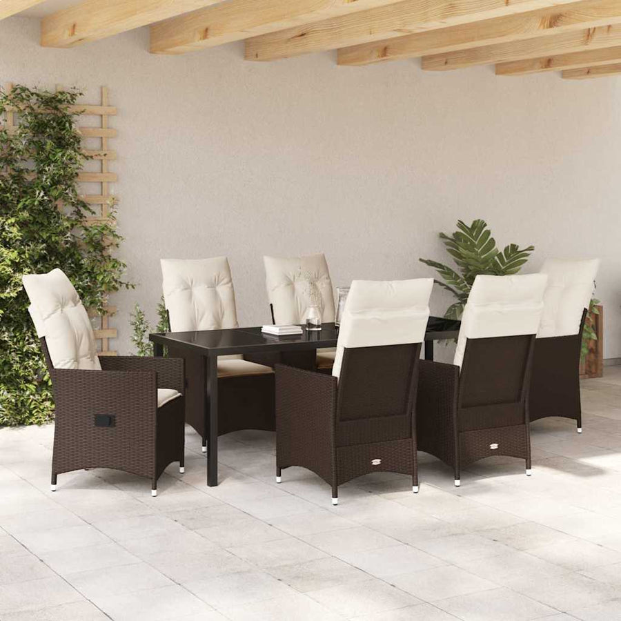 Tuin Eettafelset Met Kussen 7 Pcs Bruin Poly Rattan