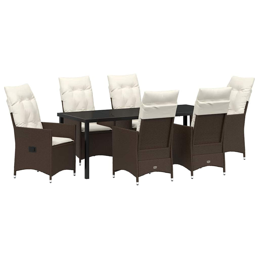 Tuin Eettafelset Met Kussen 7 Pcs Bruin Poly Rattan