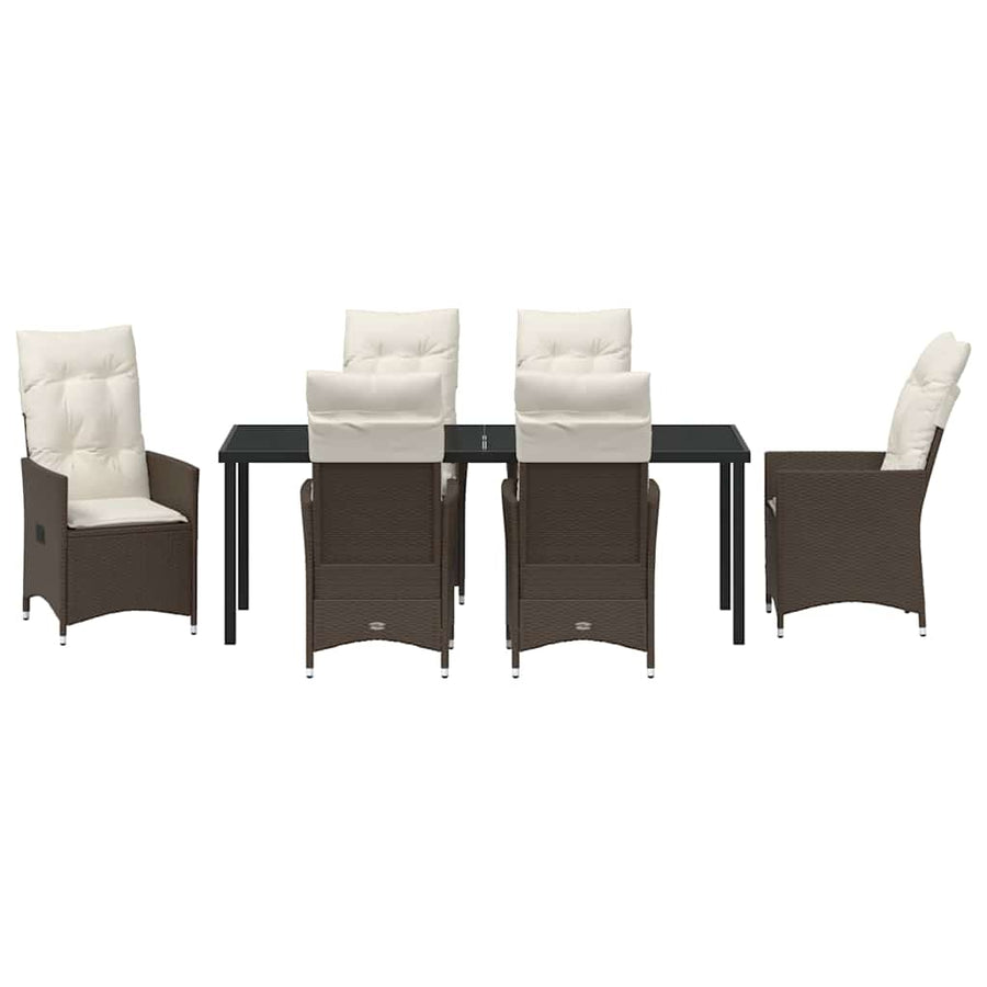 Tuin Eettafelset Met Kussen 7 Pcs Bruin Poly Rattan