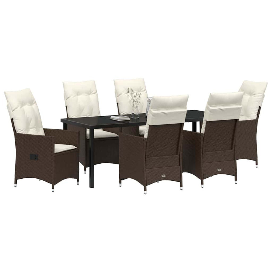 Tuin Eettafelset Met Kussen 7 Pcs Bruin Poly Rattan