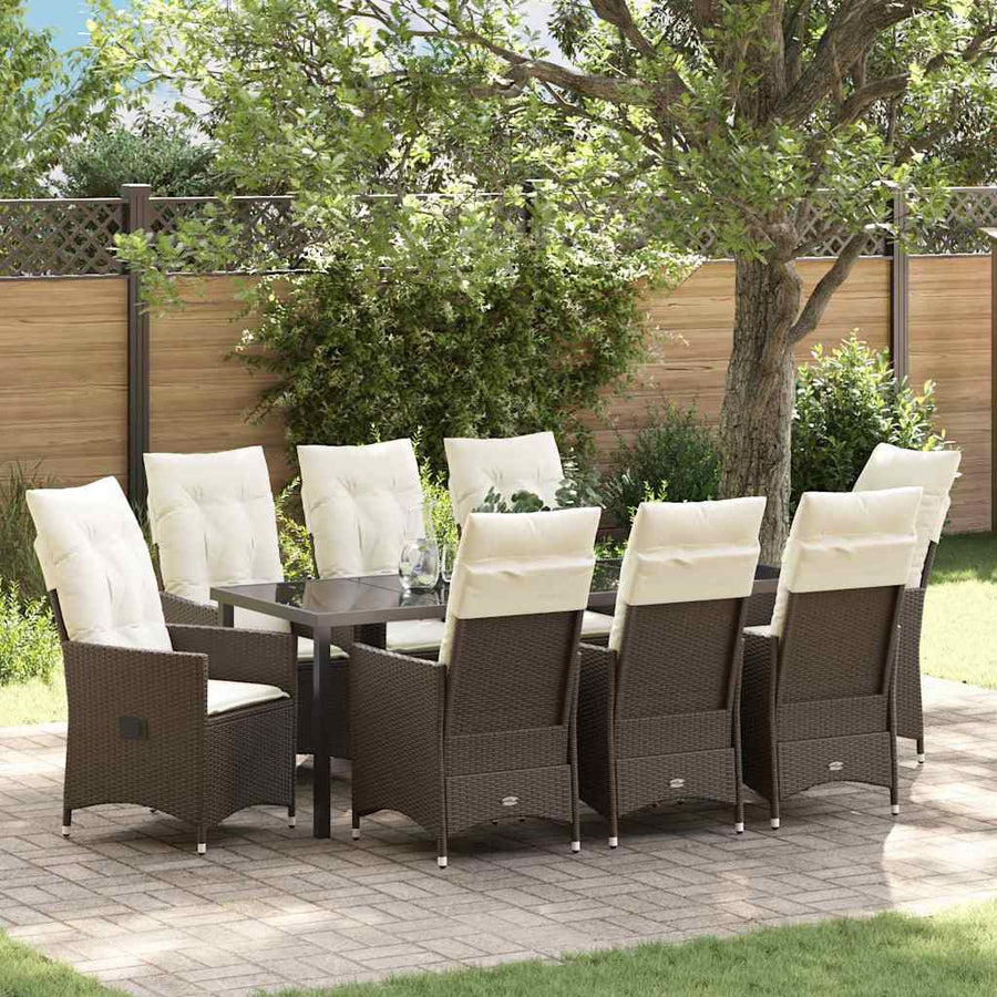 Tuin Eetset Met Kussen 9 Pcs Bruin Poly Riet
