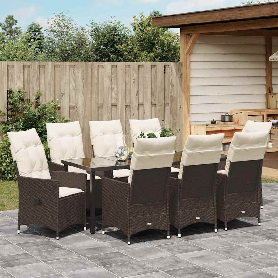Tuin Eetset Met Kussen 9 Pcs Bruin Poly Riet