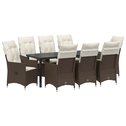 Tuin Eetset Met Kussen 9 Pcs Bruin Poly Riet