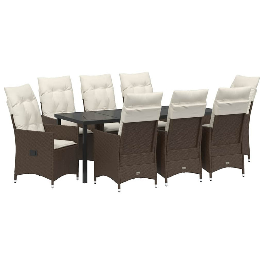 Tuin Eetset Met Kussen 9 Pcs Bruin Poly Riet