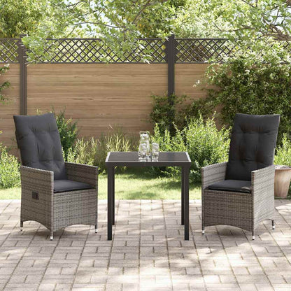 Tuin eettafelset met kussen 3 pcs Grijs poly rattan