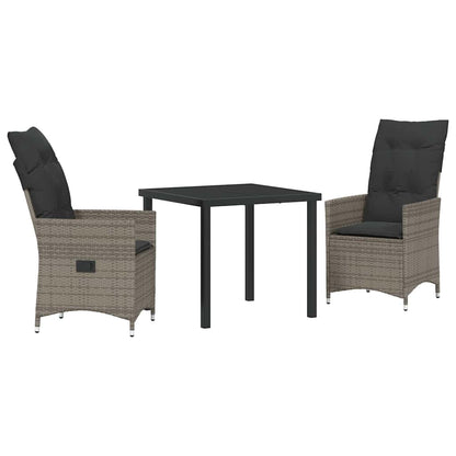 Tuin eettafelset met kussen 3 pcs Grijs poly rattan