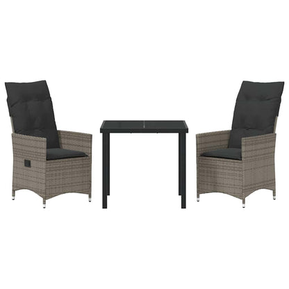 Tuin eettafelset met kussen 3 pcs Grijs poly rattan