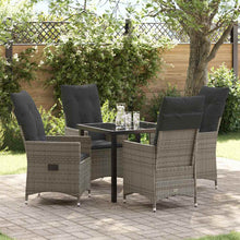 Tuin eettafelset met kussen 5 pcs Grijs poly rattan