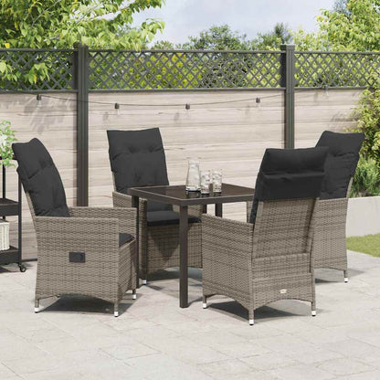 Tuin eettafelset met kussen 5 pcs Grijs poly rattan