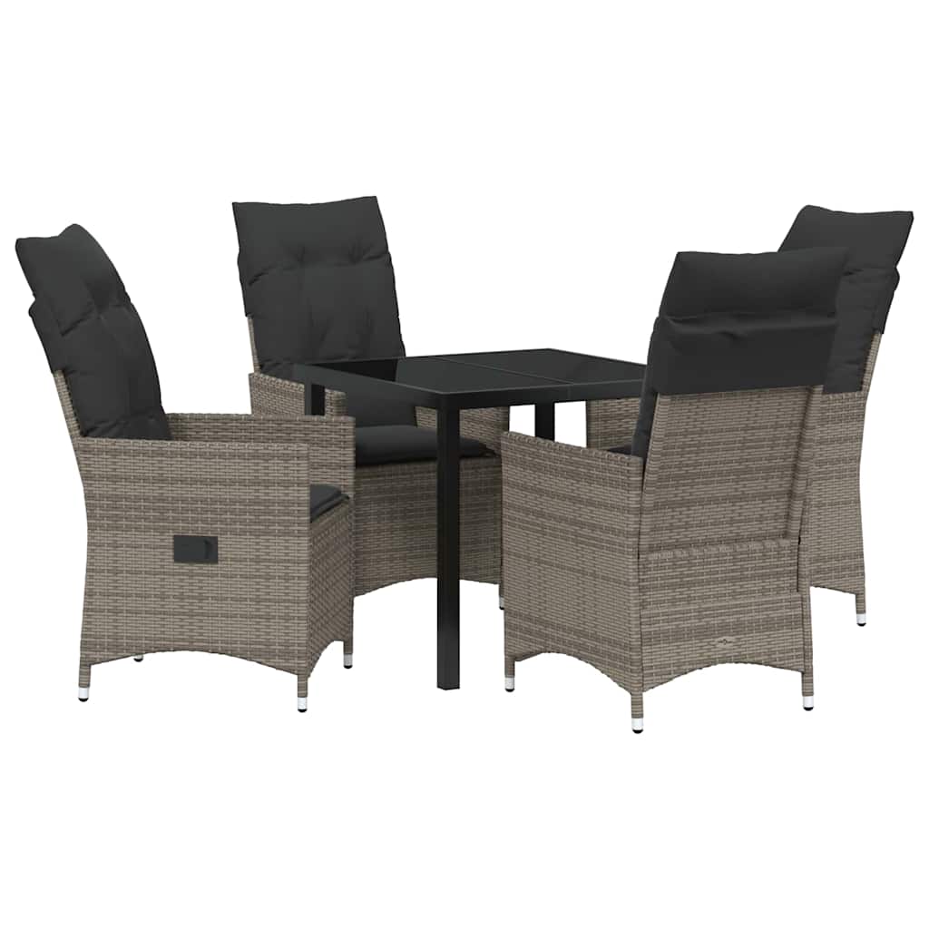 Tuin eettafelset met kussen 5 pcs Grijs poly rattan