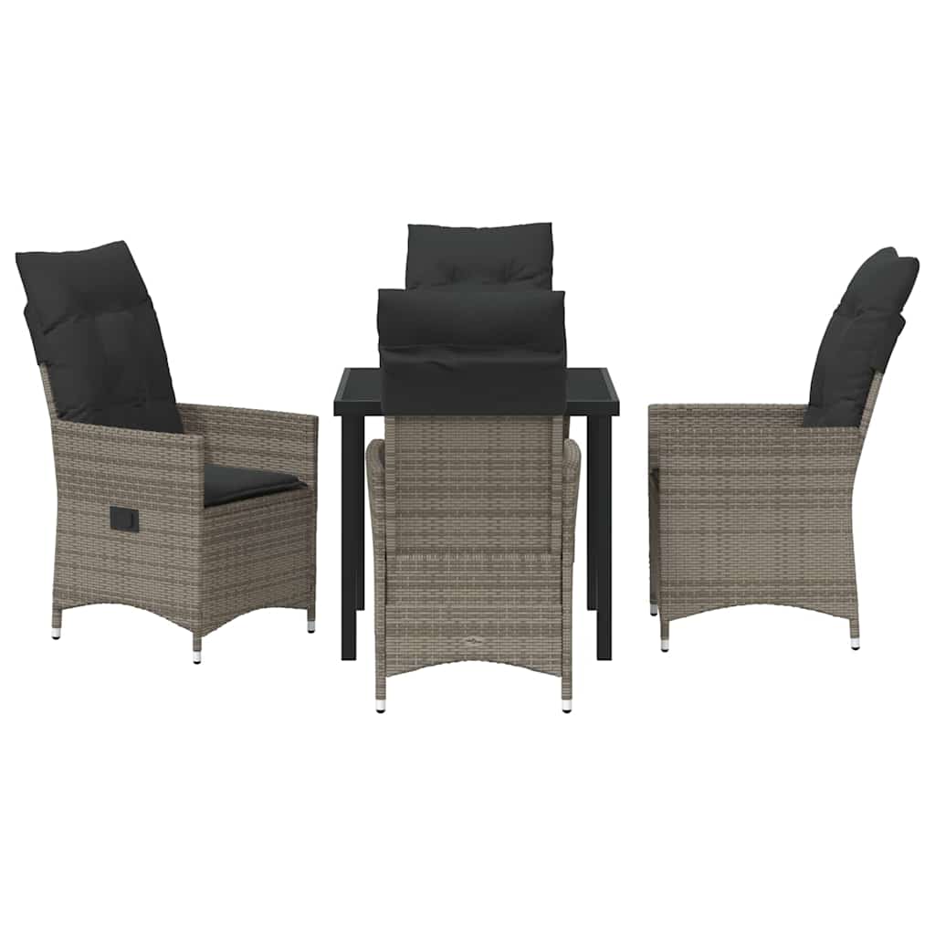 Tuin eettafelset met kussen 5 pcs Grijs poly rattan