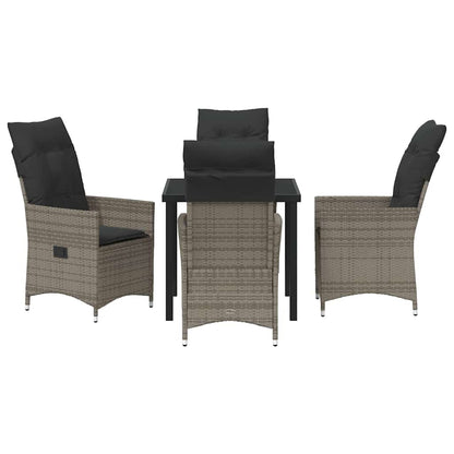 Tuin eettafelset met kussen 5 pcs Grijs poly rattan