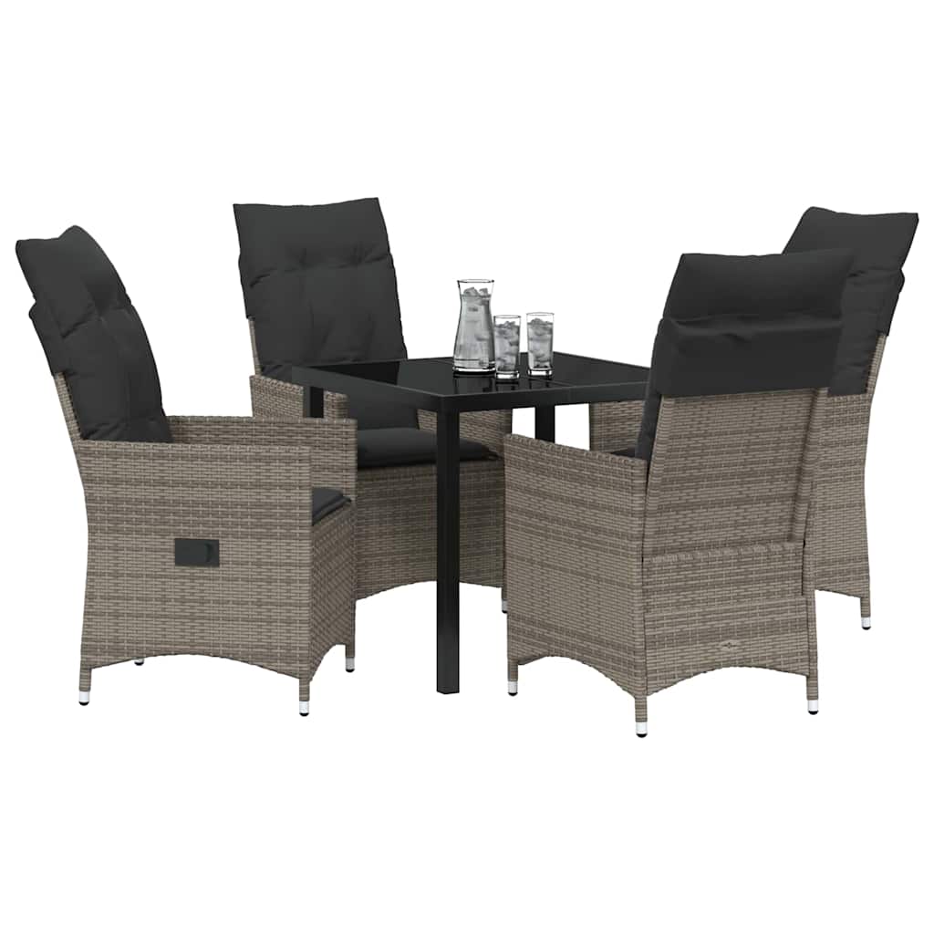 Tuin eettafelset met kussen 5 pcs Grijs poly rattan