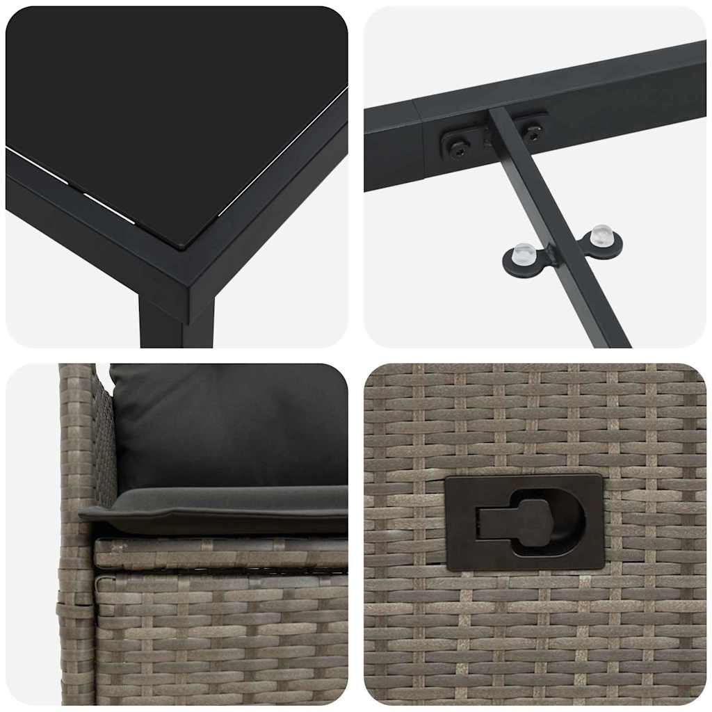 Tuin eettafelset met kussen 5 pcs Grijs poly rattan