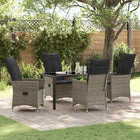 Garden dining set with cushion 5 pcs Grey poly rattan