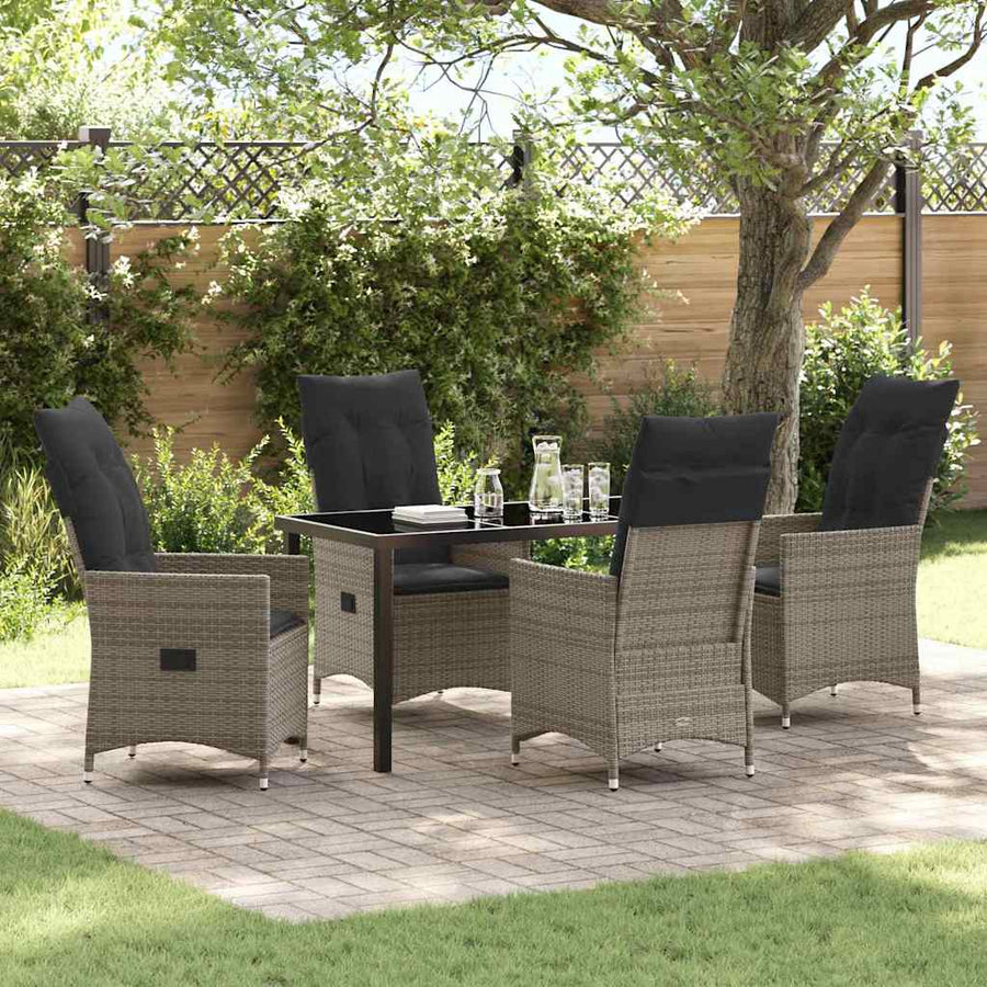 Tuin eettafelset met kussen 5 pcs Grijs poly rattan