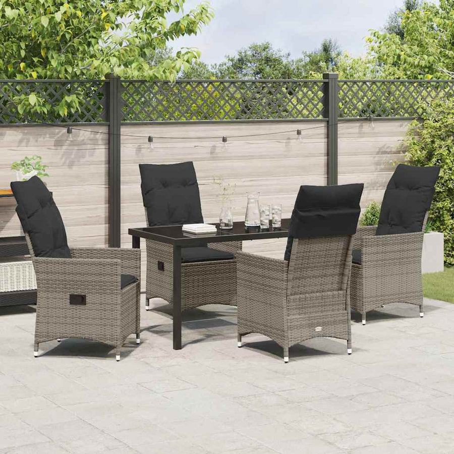 Tuin eettafelset met kussen 5 pcs Grijs poly rattan