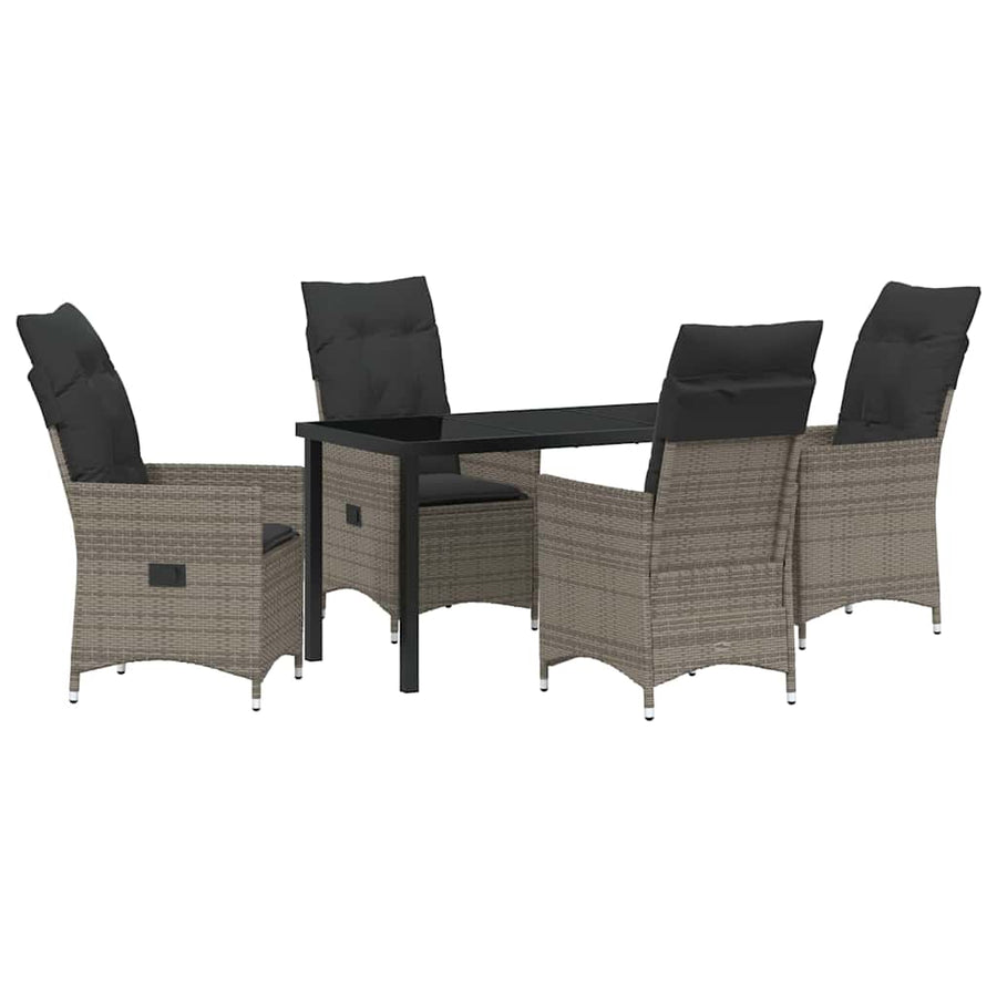Tuin eettafelset met kussen 5 pcs Grijs poly rattan