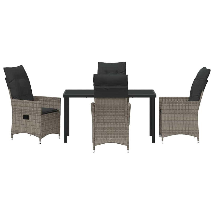 Tuin eettafelset met kussen 5 pcs Grijs poly rattan