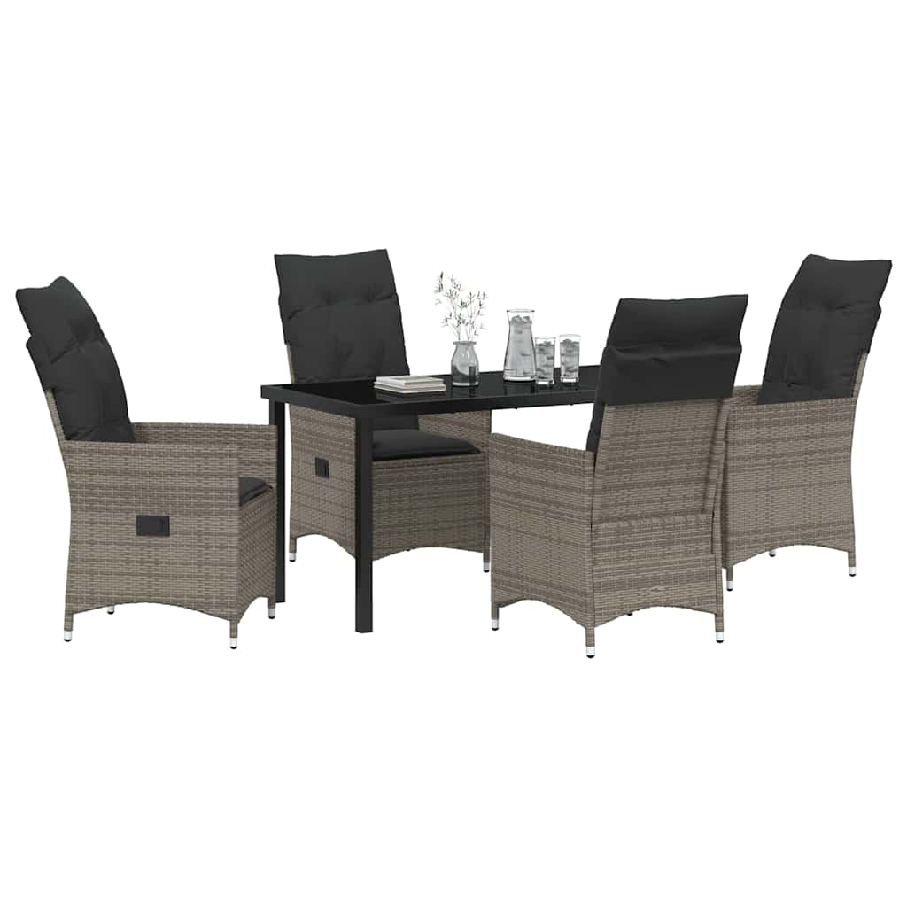 Tuin eettafelset met kussen 5 pcs Grijs poly rattan
