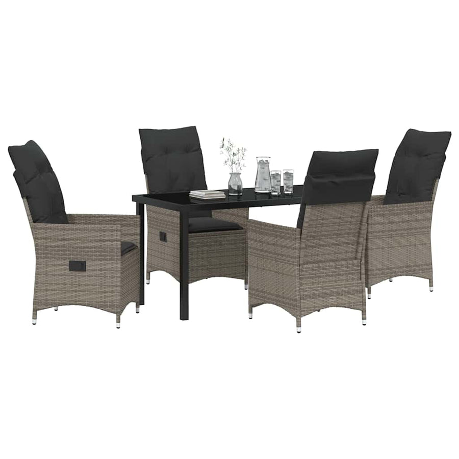 Tuin eettafelset met kussen 5 pcs Grijs poly rattan