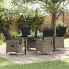 Garden dining set with cushion 5 pcs Grey poly rattan