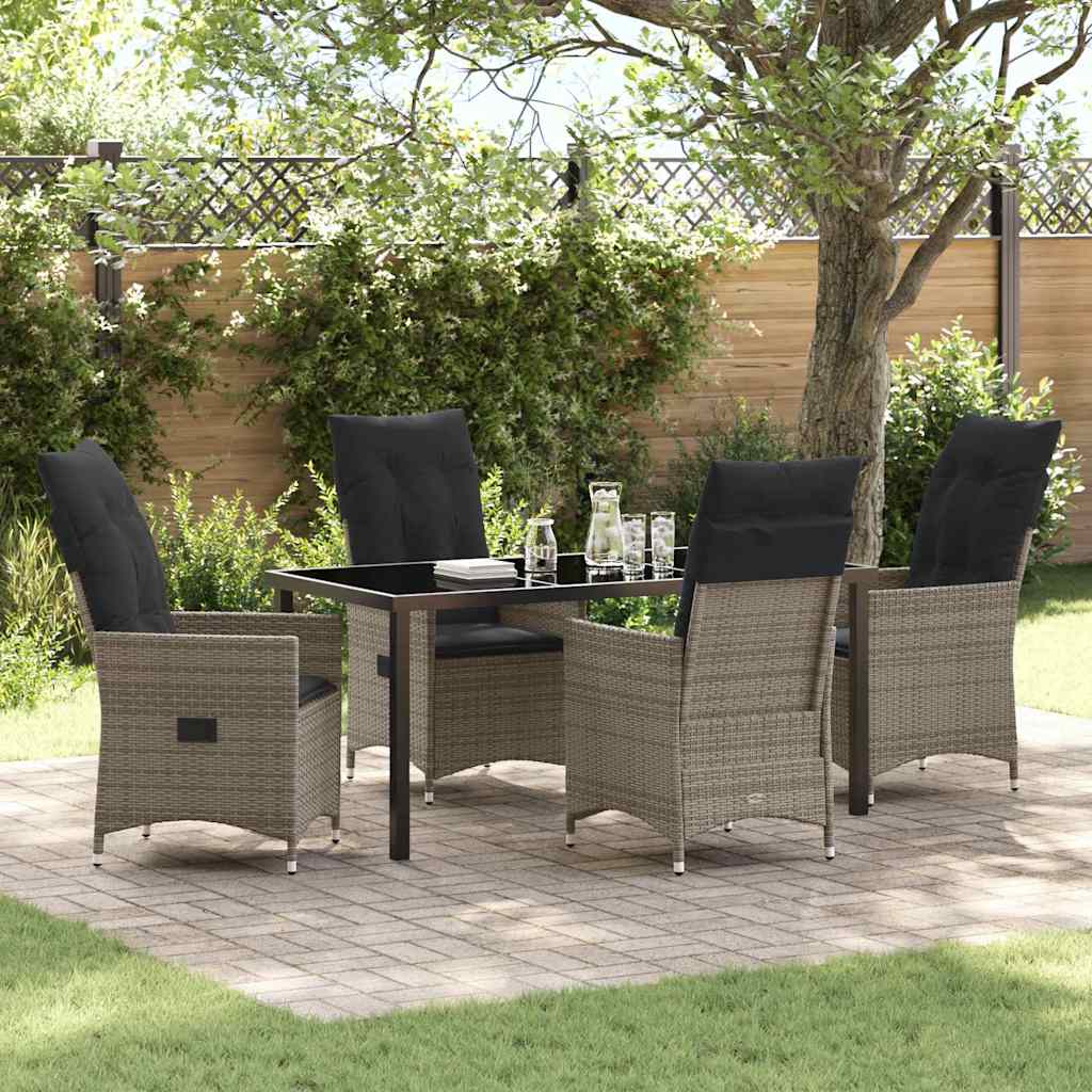 Tuin eettafelset met kussen 5 pcs Grijs poly rattan