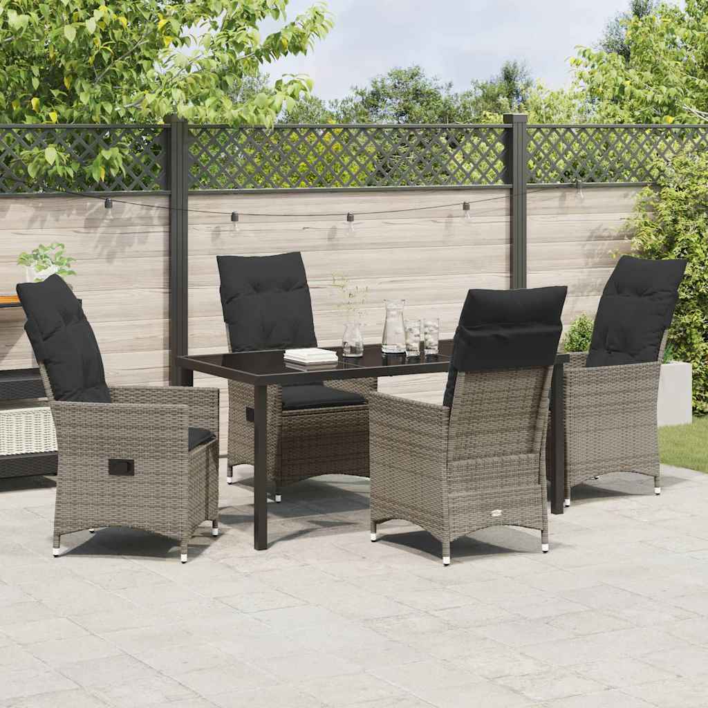 Tuin eettafelset met kussen 5 pcs Grijs poly rattan