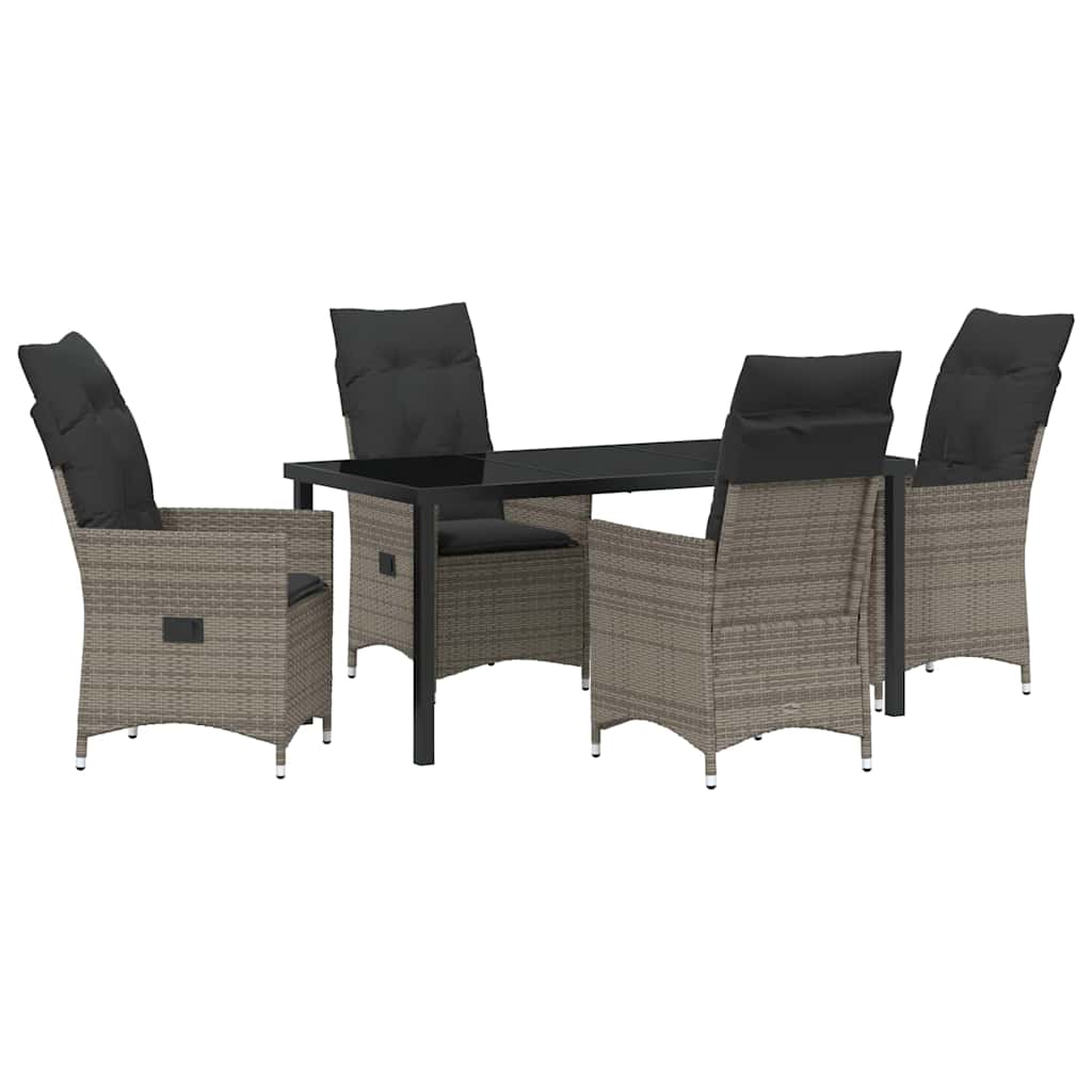 Tuin eettafelset met kussen 5 pcs Grijs poly rattan