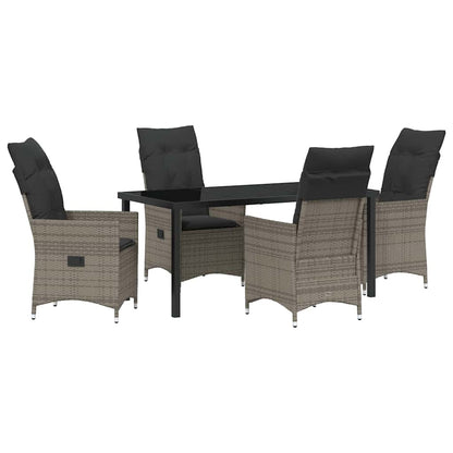 Tuin eettafelset met kussen 5 pcs Grijs poly rattan
