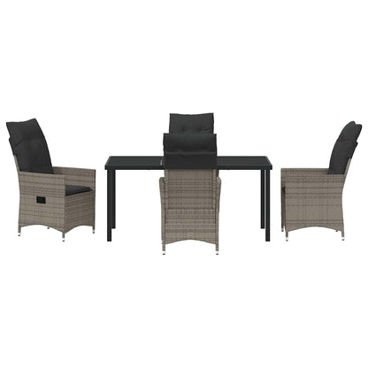 Tuin eettafelset met kussen 5 pcs Grijs poly rattan