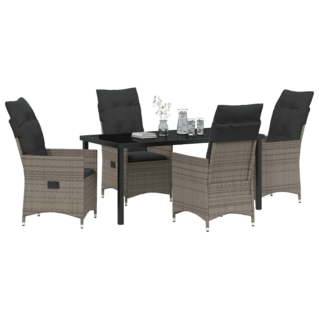 Tuin eettafelset met kussen 5 pcs Grijs poly rattan