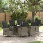 Garden dining set with cushion 7 pcs Grey poly rattan