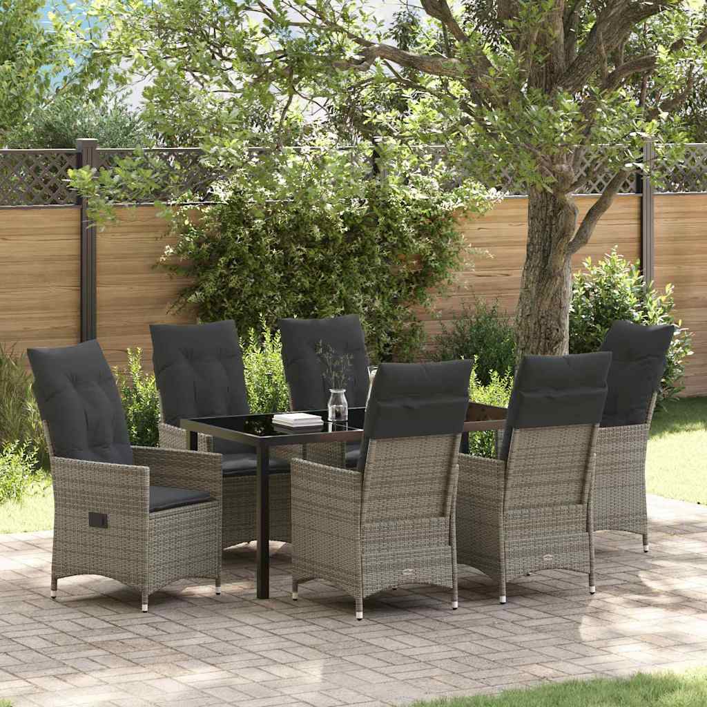 Tuin eettafelset met kussen 7 pcs Grijs poly rattan