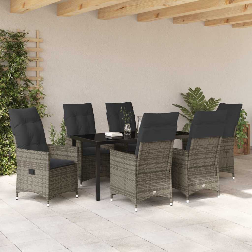 Tuin eettafelset met kussen 7 pcs Grijs poly rattan