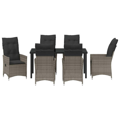 Tuin eettafelset met kussen 7 pcs Grijs poly rattan