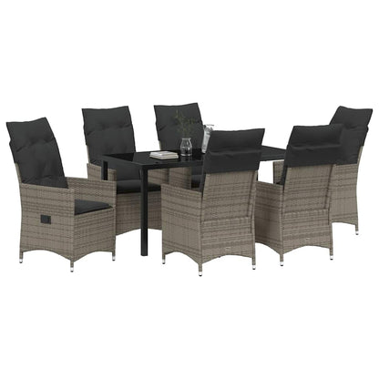 Tuin eettafelset met kussen 7 pcs Grijs poly rattan