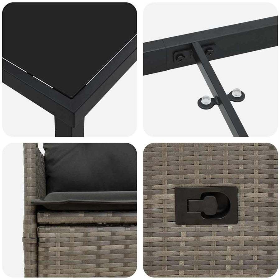 Tuin eettafelset met kussen 7 pcs Grijs poly rattan