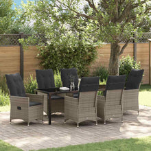 Tuin eettafelset met kussen 7 pcs Grijs poly rattan
