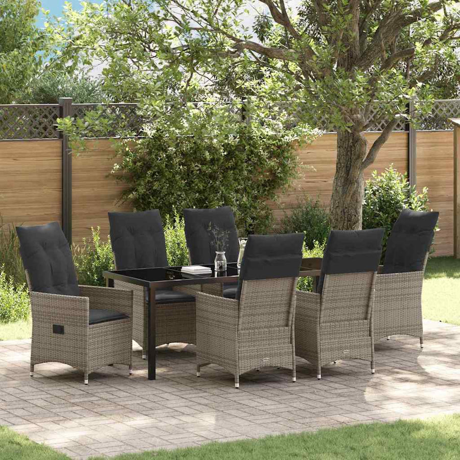 Tuin eettafelset met kussen 7 pcs Grijs poly rattan