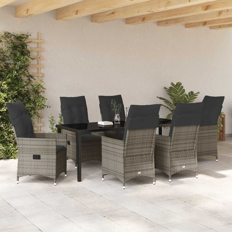 Tuin eettafelset met kussen 7 pcs Grijs poly rattan
